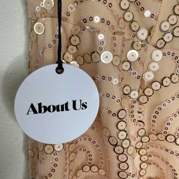 About Us Revolve Jane Sequin Mini Dress Disco Gatsby Gold Glamour Peach NWT - Picture 11 of 16